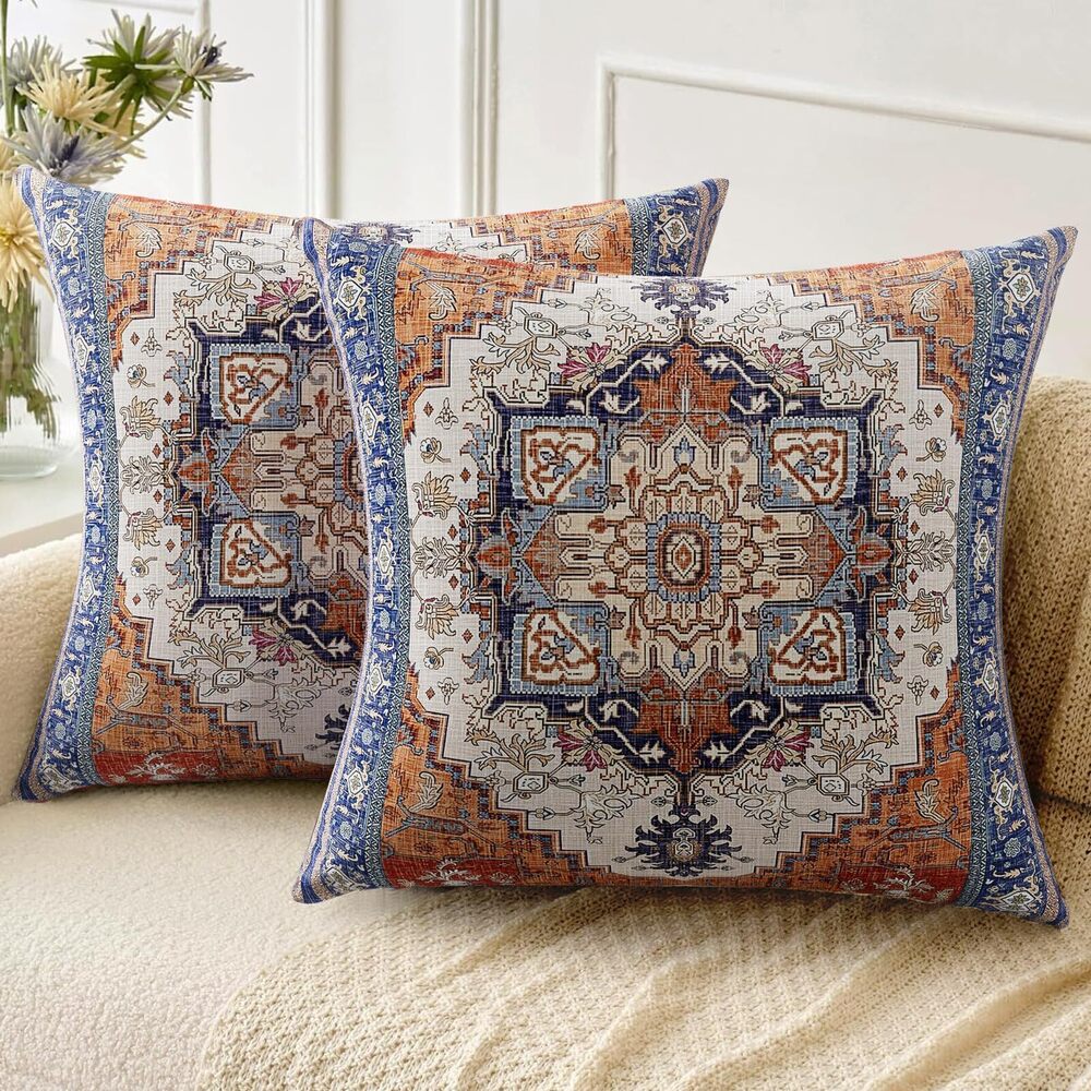 4246 Boho Throw Pillow Covers 26x26 inch Set of 2,Linen Bohemia Carpet